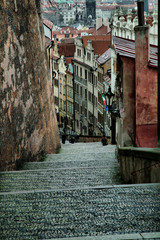 Fototapeta na wymiar Cobblestones in the old town, Old Prague, Czech Republic