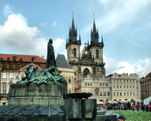 Old town square, monument to Jan Hus, Old Prague, Czech Republic