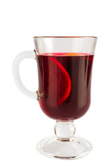 Glass with mulled wine. On white, isolated background.