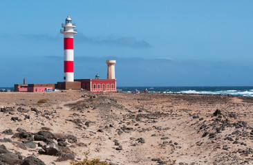 Fuerteventura, Isole Canarie: vista del faro del Toston, vicino al villaggio di pescatori di El Cotillo, il 3 settembre 2016