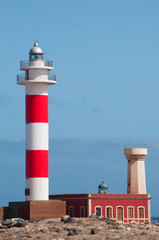 Fuerteventura, Isole Canarie: vista del faro del Toston, vicino al villaggio di pescatori di El Cotillo, il 3 settembre 2016