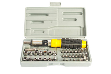 A set of nozzles for a screwdriver. On white, isolated background.