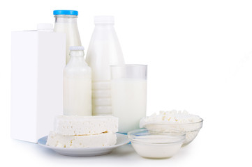 Dairy products. On white, isolated background.