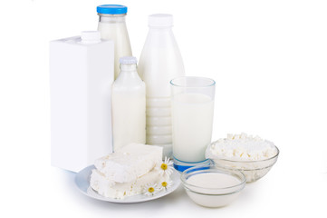 Dairy products. On white, isolated background.