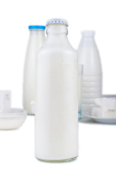 Milk in the bottle. Dairy products. On white, isolated background.