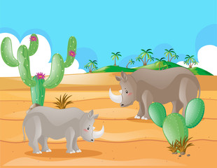 Rhinoceros standing in desert