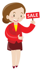 Shopkeeper holding sale sign