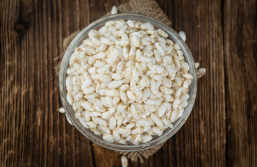 Wooden table with puffed Rice