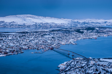 Tromso, Noraway. Winter. Panoramic view on the city 