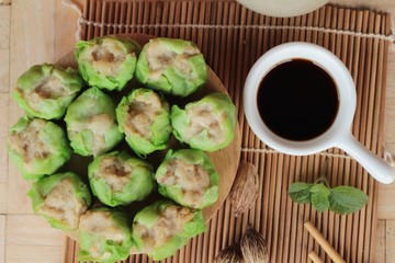 Chinese steamed dumpling with sauce is delicious.