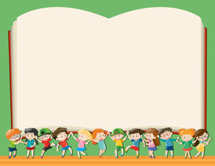 Fototapeta premium Background template with kids holding big book