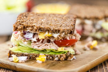 Fresh made Tuna sandwich with wholemeal bread (selective focus)