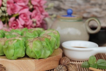 Chinese steamed dumpling with sauce is delicious.