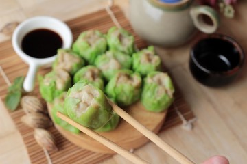 Chinese steamed dumpling with sauce is delicious.