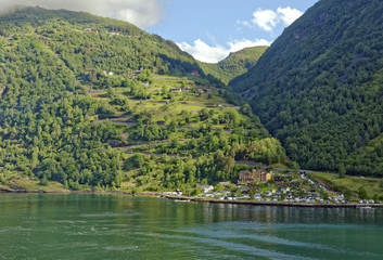 Approach to the village of Geiranger in the headwaters of the beautiful Geiranger Fiord in Norway