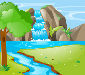 Obraz premium Scene with river and waterfall