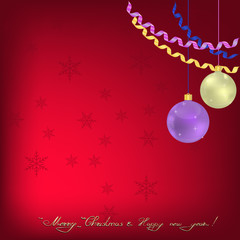 Christmas greeting with Christmas balls and ribbons