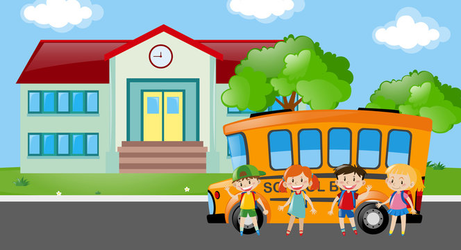 Students standing by school bus