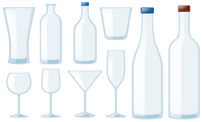 Different types of glasses and bottles
