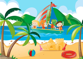Children sailing in the sea