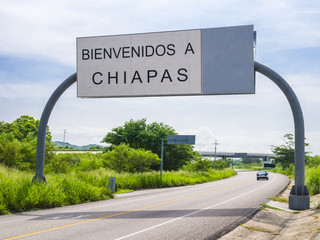 Welcome in Chiapas road sign, Mexico  