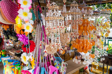 Fototapeta premium Miscellaneous seashells collection for sale at beach shops