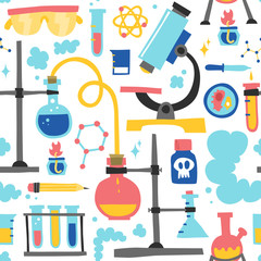 Chemistry hand drawn seamless vector pattern