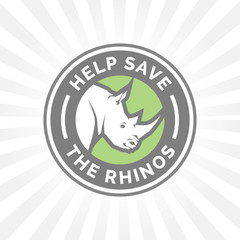 Help save and protect the endangered Rhinos from illegal hunting icon emblem. Vector illustration.