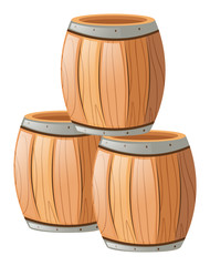Three wooden barrels on white