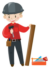 Carpenter with wood and tools