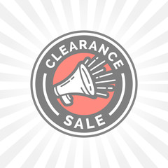 Clearance sale promotion badge sign with loudspeaker / megaphone icon. Vector illustration.