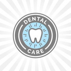 Dental care sign with oral hygiene badge with healthy teeth icon. Vector illustration.