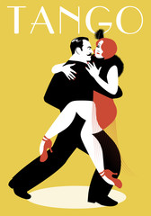 Passionate couple dancing tango on the ballroom - obrazy, fototapety, plakaty