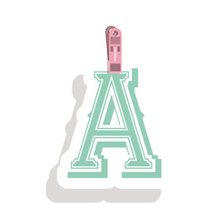 Clothespin holding relive letter a in shade vector illustration
