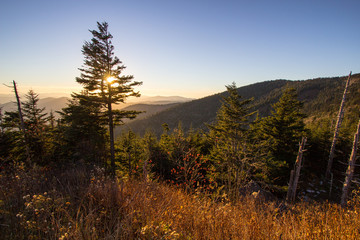 Clingmans Dome Overlook At Great Smoky Mountains National Park.  Panoramic view from the overlook of Clingman's Dome in the Great Smoky Mountains National Park. Gatlinburg, Tennessee.
