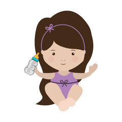 baby girl sit with a baby bottle vector illustration