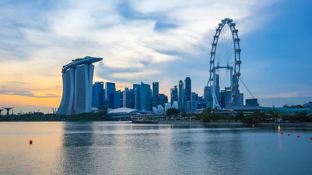 Singapore city skyline day to night timelapse, Singapore HD 4k Time lapse