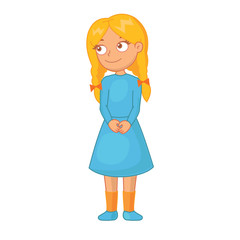Cute blond girl in blue dress with braids