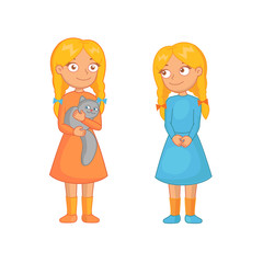 Cute blond girls twins in dresses