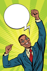 happy African businessman winner emotions