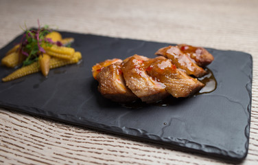 duck breast with corn