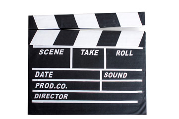 Naklejka premium Movie clapper board on isolated write background