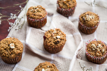 Carrot cupcakes with oat flour and cranberries