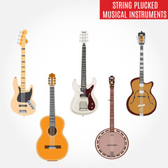 Set of string plucked musical instruments, vector illustration