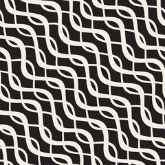 Vector Seamless Hand Drawn Wavy Lines Lattice Pattern