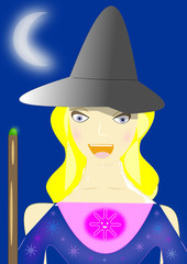 Bruja rubia buena en noche de cuarto de luna.