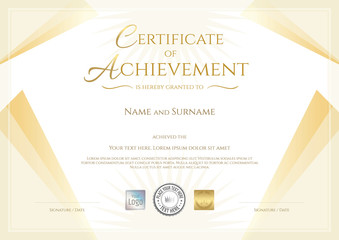 Modern certificate of achievement in gold theme