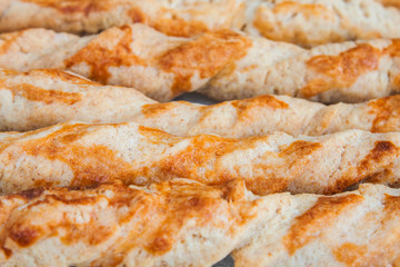 Homemade salty snacks - close up image.