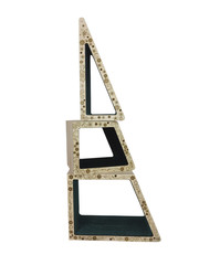 Abstract creative Christmas tree from wooden geometric shapes is