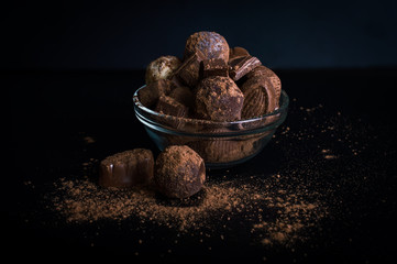 chocolate candy on a black background